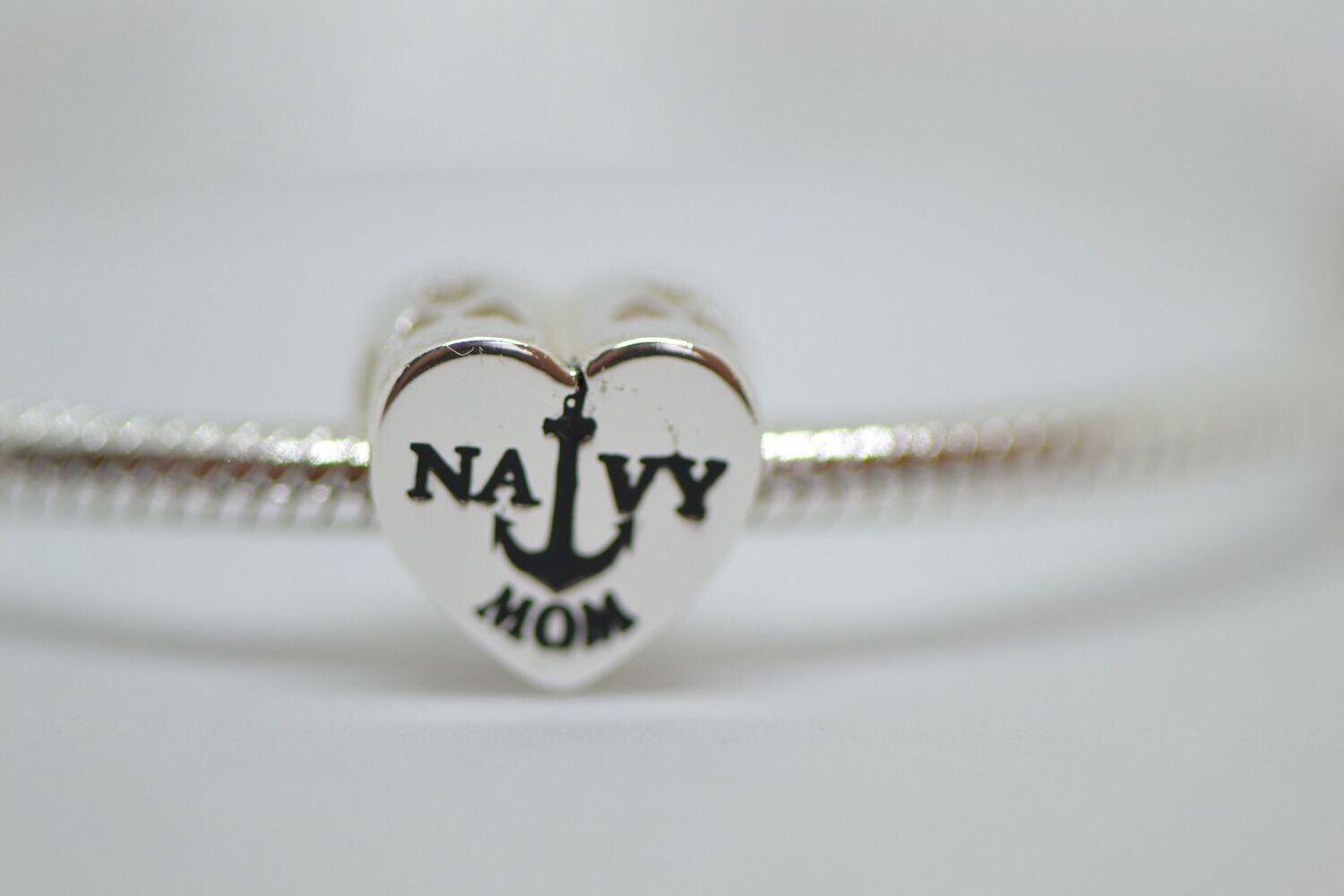 Navy Mom with American Flag Bead for Charm Bracelet Sailor Gift