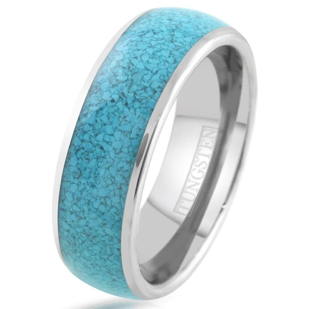 Turquoise Silver Tungsten Ring for Men Women Wedding Casual
