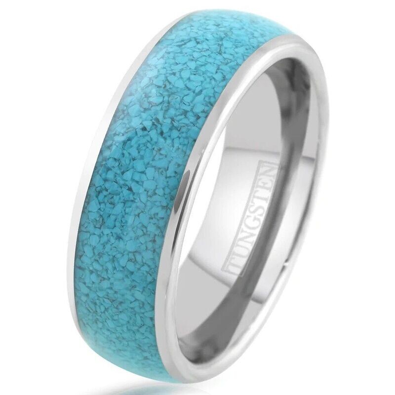 Turquoise Silver Tungsten Ring for Men Women Wedding Casual