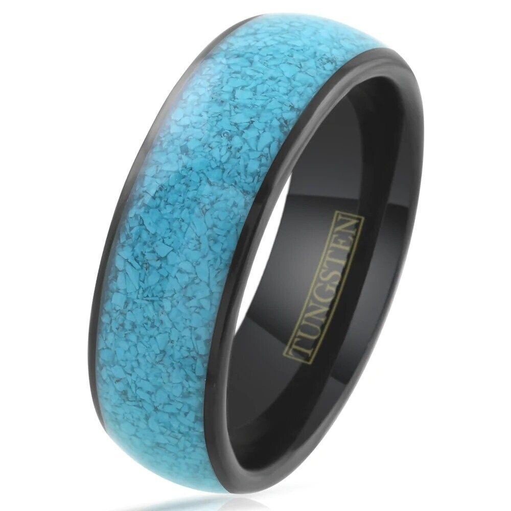 Crushed Torquoise with Black Edge Tungsten Ring