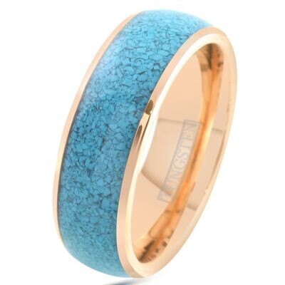 Rose Gold With Turqoise Inlay Tungsten Ring Wedding Band Casual