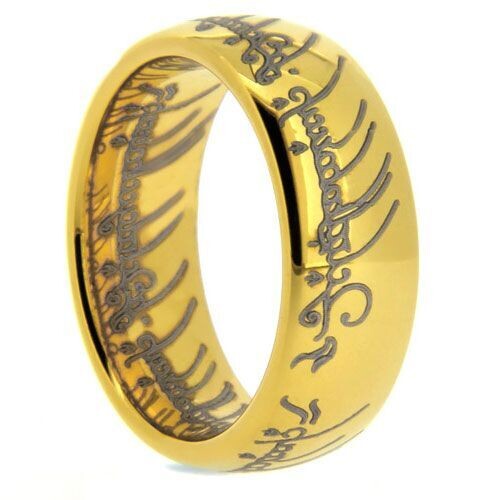 Lord of the Rings One Magic Ring Gold Tungsten Elvish King Band