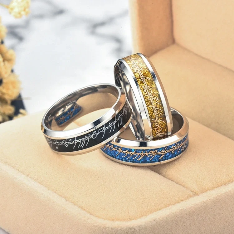 Stainless Steel Lord of the Ring Glowing in the Dark Laser Elvish Script