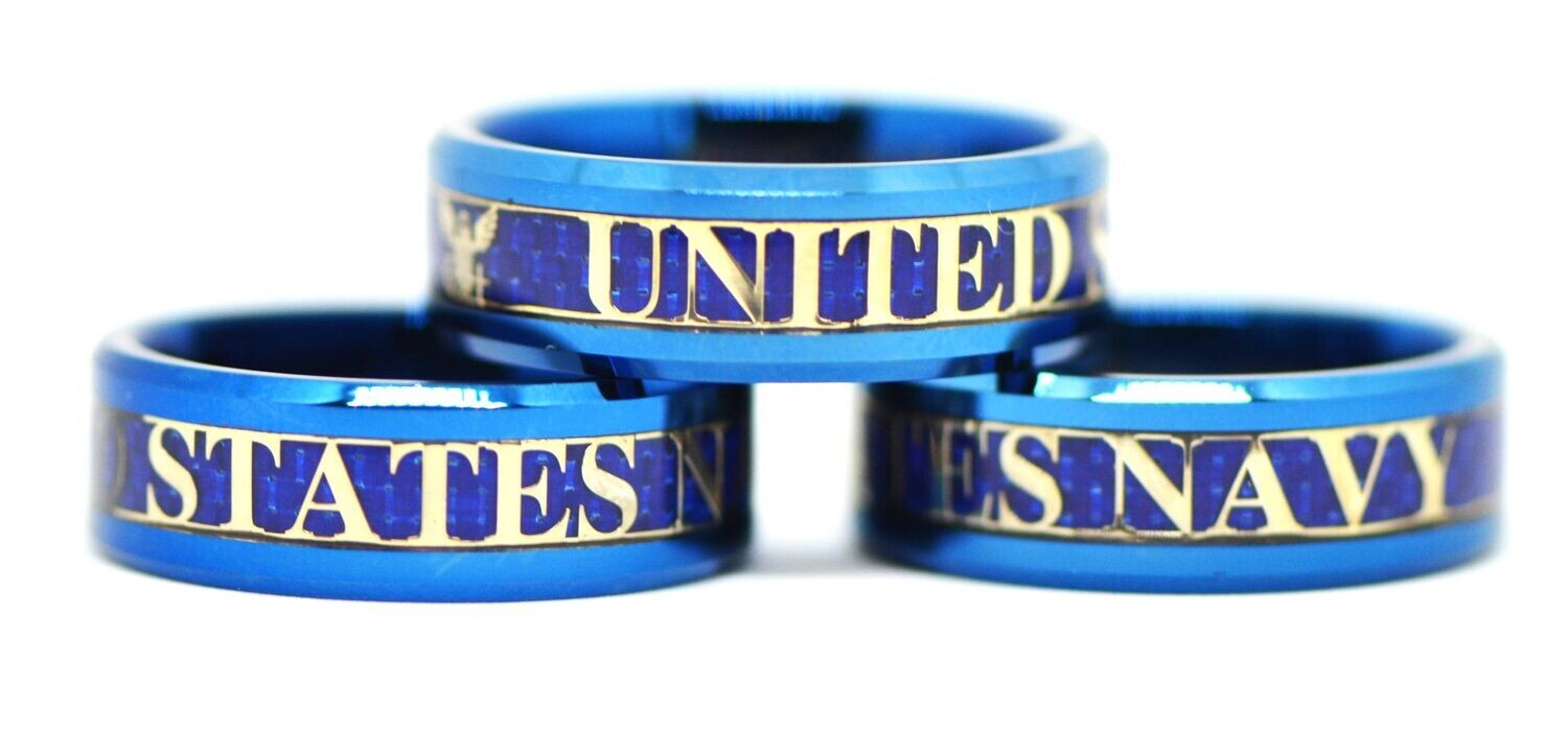 US Navy Blue Tungsten Ring Sailor's Graduation Souvenir Military Men Women Wedding Band