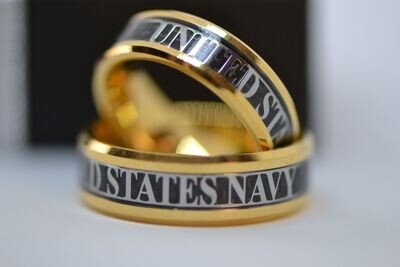 US Navy Gold Tungsten Carbide Ring Sailor's Graduation Souvenir Military Wedding Band Men Women
