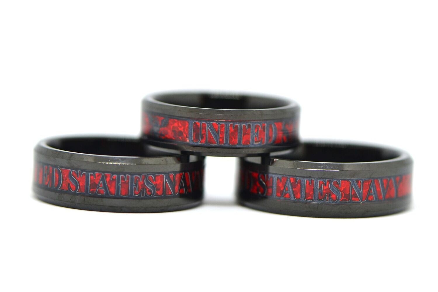 US Navy Tungsten Ruby Red Black Ring Sailor Graduation Souvenir Military Men Women Wedding Band