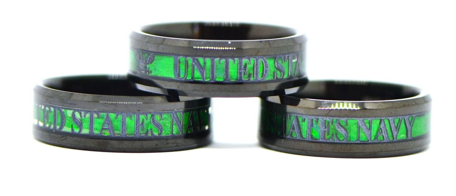 US Navy Tungsten Black Green Band Sailor Green Ring Graduation Souvenir Military Wedding Band Men Women