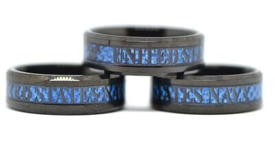 US Navy Black Blue Tungsten Carbide Ring Sailor's Graduation Souvenir Men Women Wedding Band