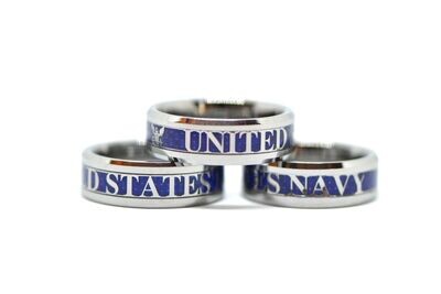 US Navy Tungsten Silver Blue Ring Sailor Graduation Souvenir Military Men Women Wedding Band