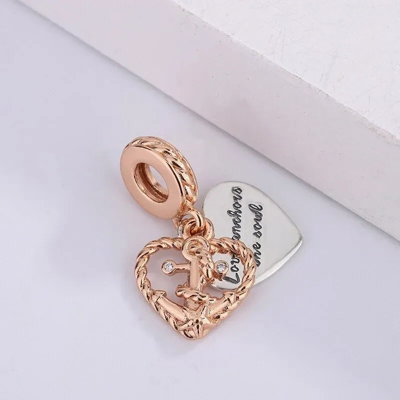Dangling Anchor Bead 925S Rose Gold Fits  European Bracelet DIY