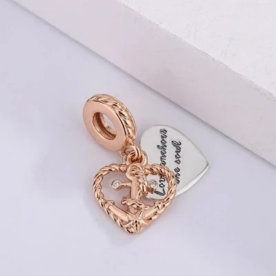 Dangling Anchor Bead 925S Rose Gold Fits  European Bracelet DIY
