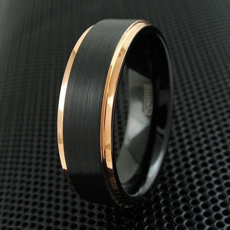 Black with Rose Gold 6mm,8mm Tungsten Ring for Him and Her