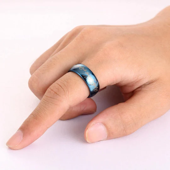 LOTR Ring Lord of the Rings Magic Blue Tungsten Elvish King Band