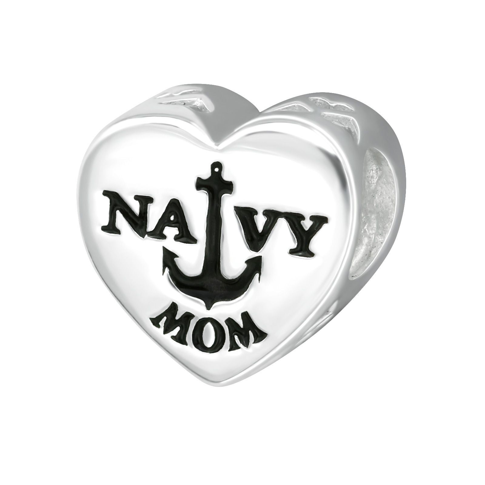 NAVY MOM Anchor with American Flag Bead Charm 925S Sailor Mother Gift
