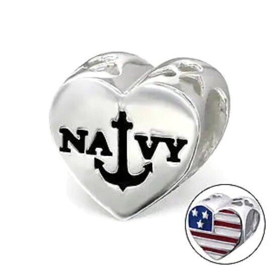 NAVY Anchor with American Flag Bead Charm 925S Sailor Gift