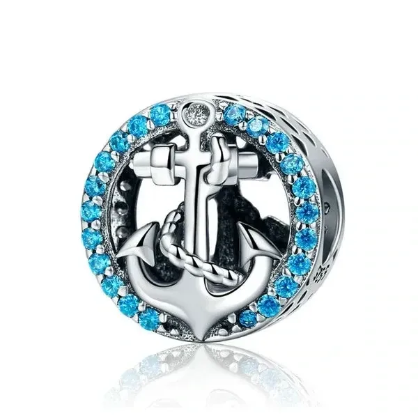Nautical Anchor with Blue Rhinestone Charm Bead Nautical Anchor with Blue Rhinestone Charm Bead