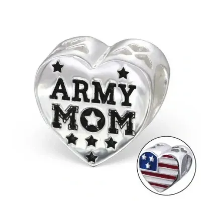 ARMY MOM with American Flag Bead Charm 925S