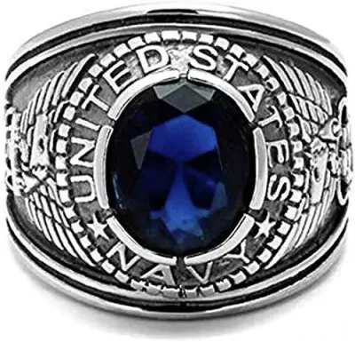 US Navy Military Ring Sailor Blue Sapphire or Aqua Stone Ring .