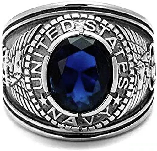 US Navy Military Ring Sailor Blue Sapphire or Aqua Stone Ring .