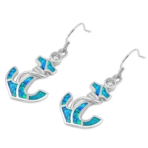 Opal Anchor Earring 925 Sterling Silver,Ocean Necklace