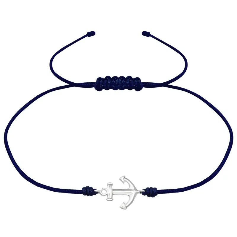Anchor Adjustable Nylon String 925s Silver Bracelet