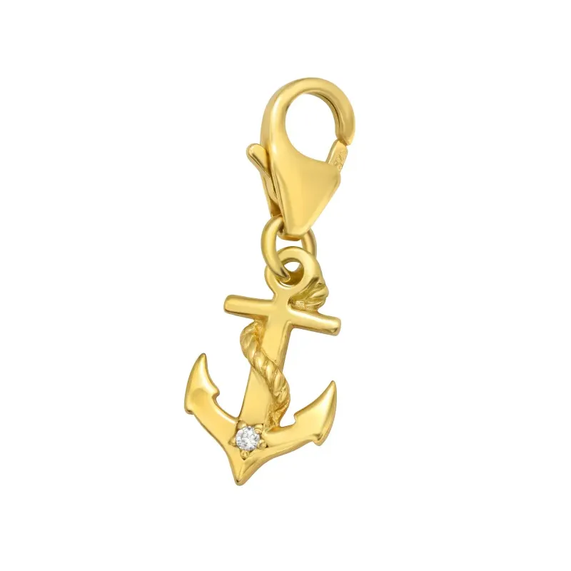 Dangling Gold Plated Anchor Clip on 925 Sterling silver Pendant Charm, DIY bracelets Necklaces, Sailors