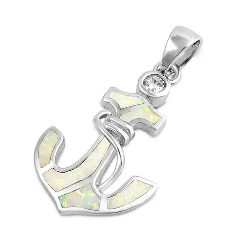 Opal Anchor Pendant Necklace 925 Silver, Ocean Necklace for Women