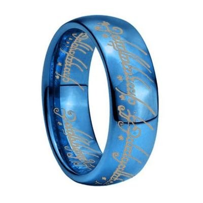 LOTR Ring Lord of the Rings Magic Blue Tungsten Elvish King Band