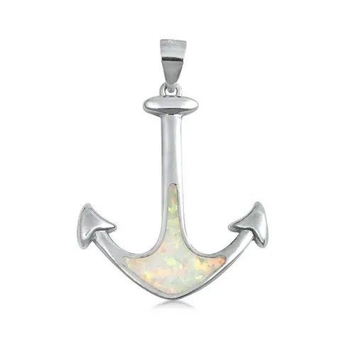 Lab Created Opal Anchor Pendant 925S Friendship Necklace