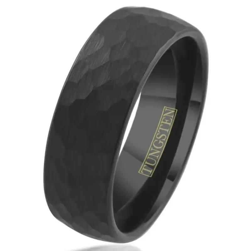 Black Brushed Hammered Tungsten ring  with or without engraving