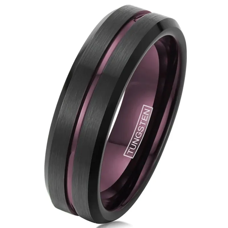 Black Tungsten Ring with Purple Mid Liner 6mm,8mm Black Tungsten Ring with Purple Mid Liner 6mm,8mm
