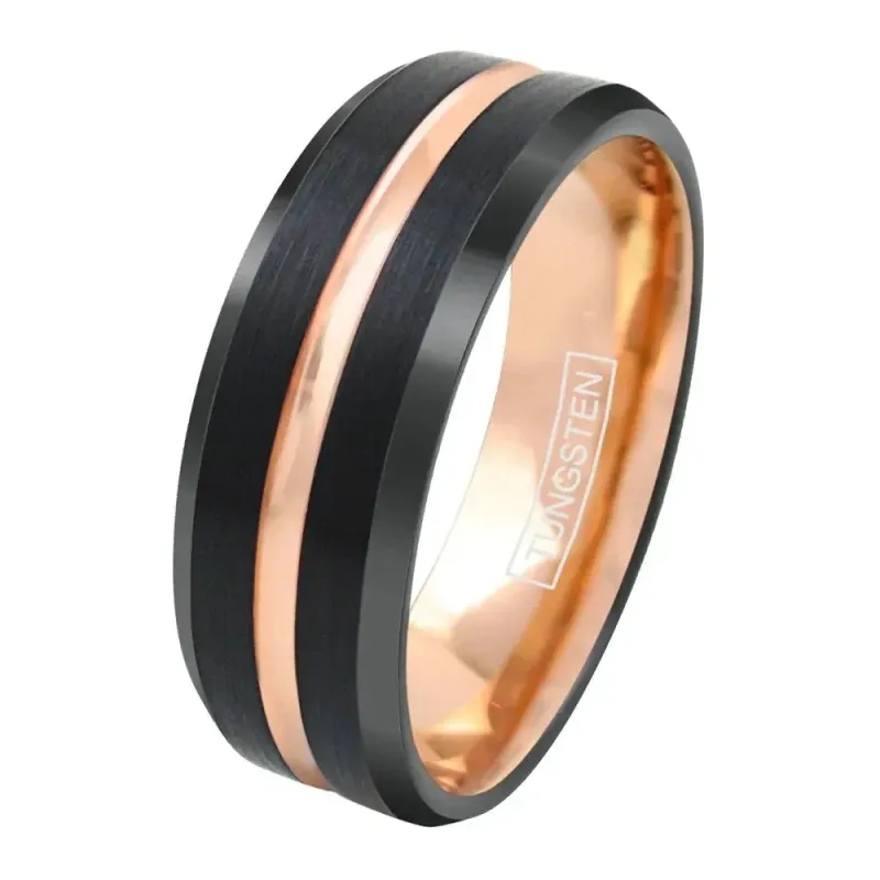 Black with Rose Gold Tungsten Ring Inside Engraving Available