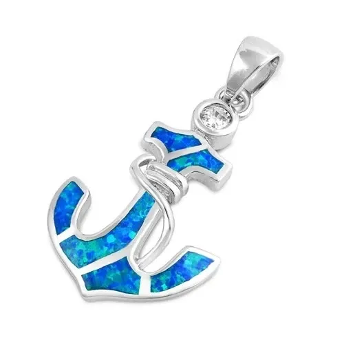Opal Anchor Pendant Necklace Chain 925 Silver