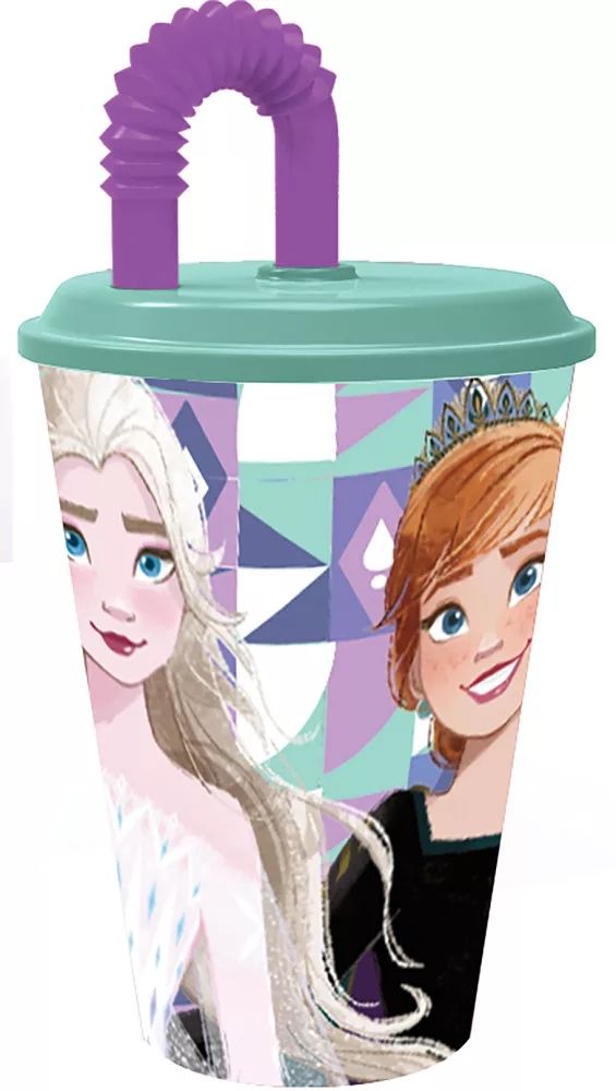 Disney Eiskönigin Ice Magic Glas, Trinkbecher mit Strohhalm 430 ml