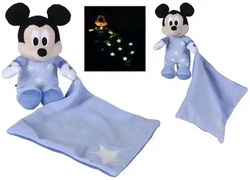 Disney Mickey Mouse Plüsch mit Kuscheltuch, leuchtet im Dunkeln 10x35cm