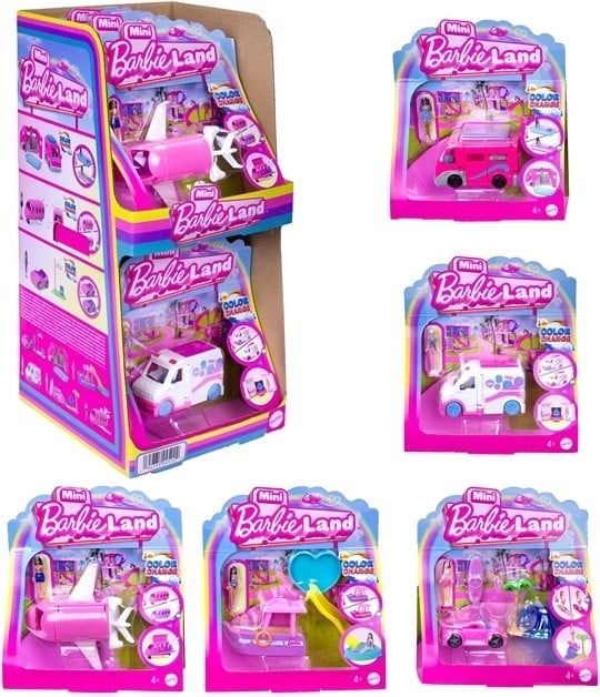 Mini Barbie Land Spielset Puppe mit Fahrzeug Farbwechsel 14x15cm