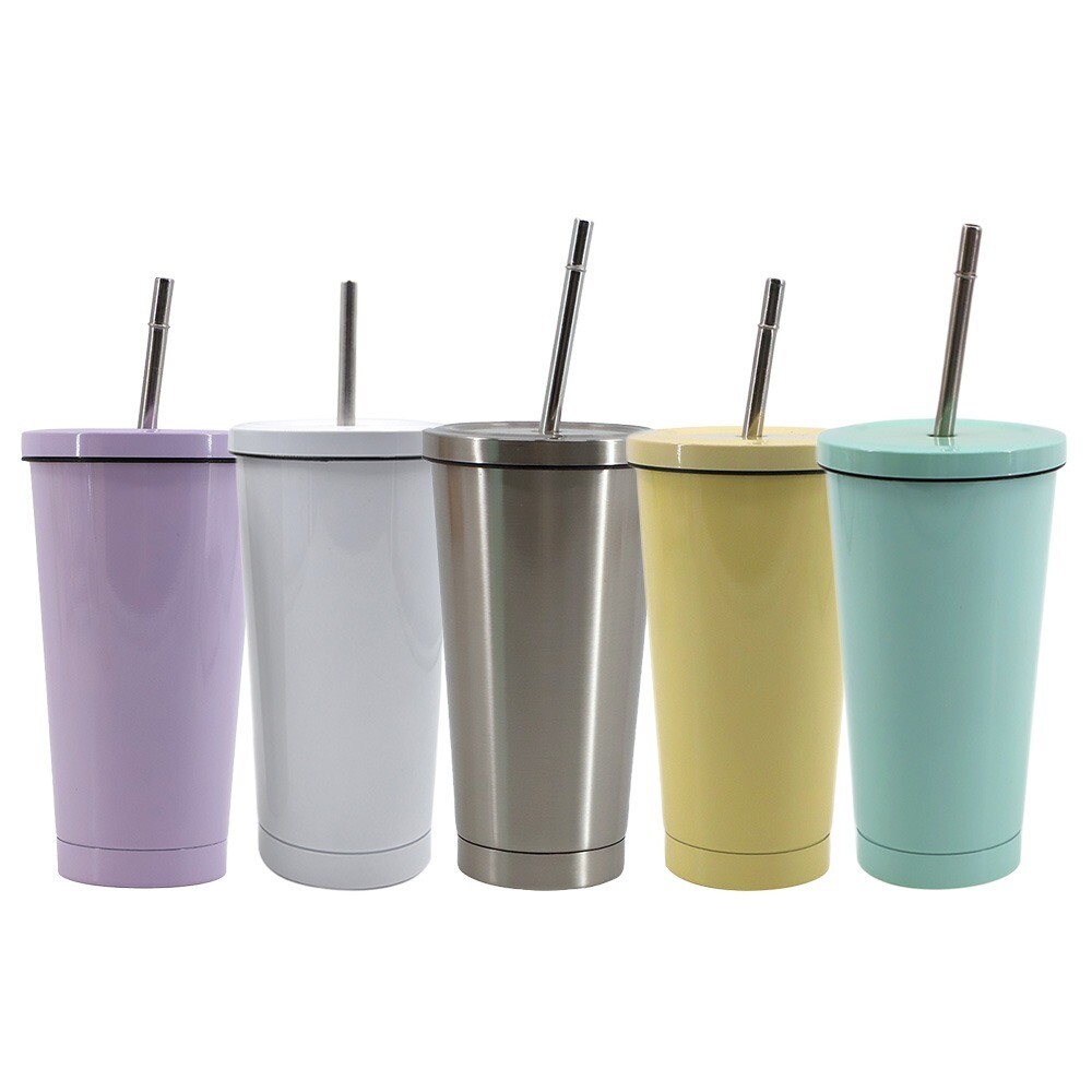 15oz stainless steel tumbler with lid and straw comes in 5 colors