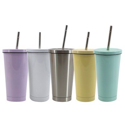 15oz stainless steel tumbler with lid and straw comes in 5 colors