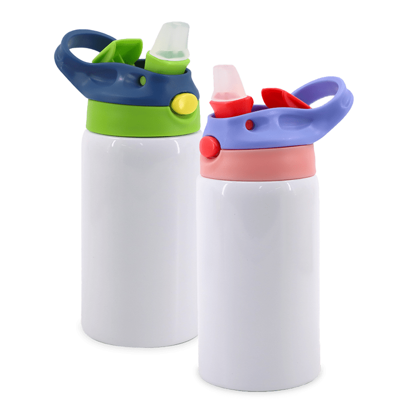 12oz straight stainless steel kids water bottle with built in straw