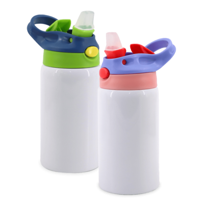 12oz straight stainless steel kids water bottle with built in straw