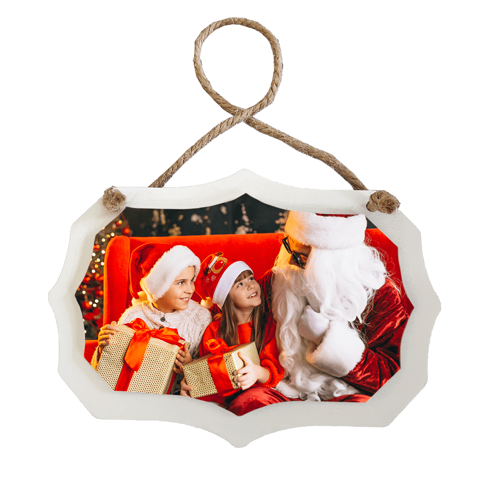 5.75&quot; x 4&quot; wooden white Benelux ornament with twine