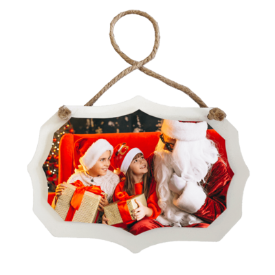 5.75&quot; x 4&quot; wooden white Benelux ornament with twine