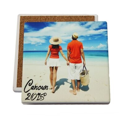 3.94&quot; 3.94&quot; x 0.24&quot; -Sandstone Coaster, Square - White, with cork backing - ONLY Sold in a set of 4