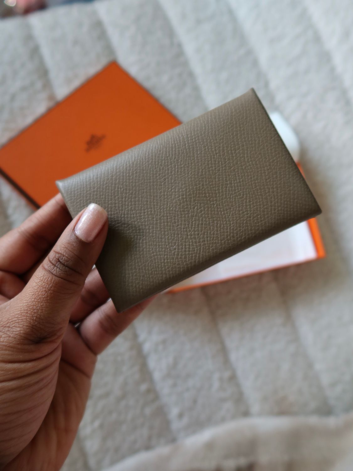 Hermes Calvi Card Holder Etoupe Full Set