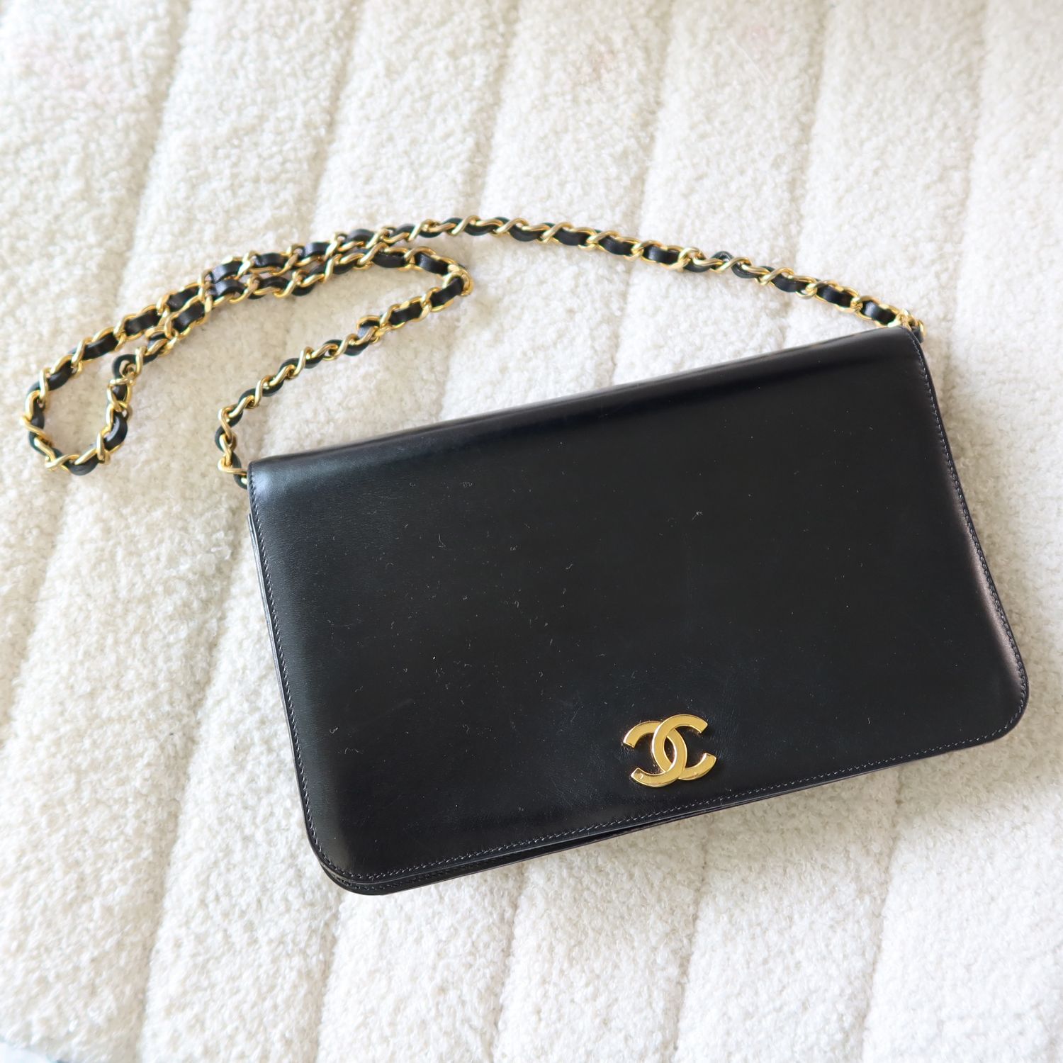 Chanel Vintage Box Leather Wallet on Chain