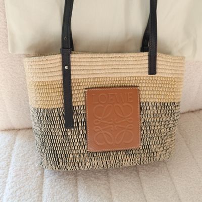 Loewe Square Basket Tote Woven Raffia Small Ombré Black