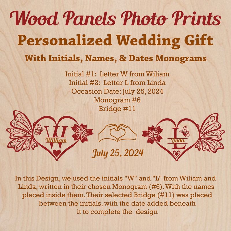 Monogram Couples gift | panoramic Budget-Friendly Wood panel
