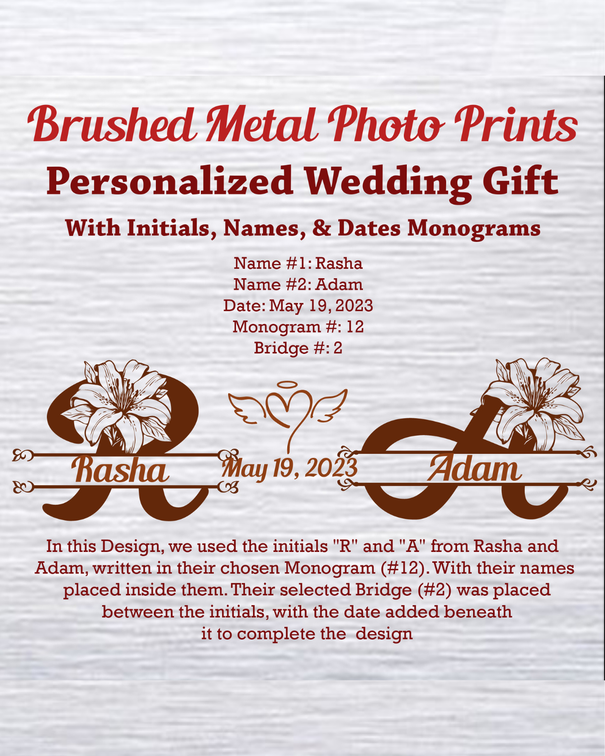Monogram Couples gift | Landscape Premium Brushed Metal
