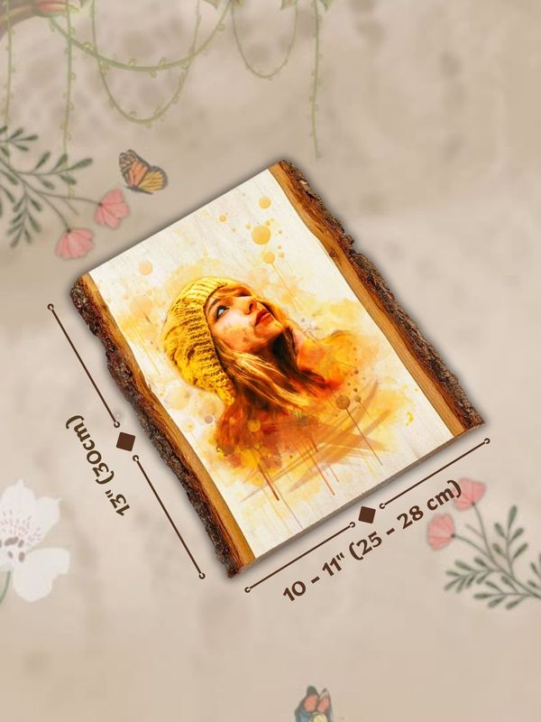 Watercolor Photo Print on Wood with Rustic Bark Edge