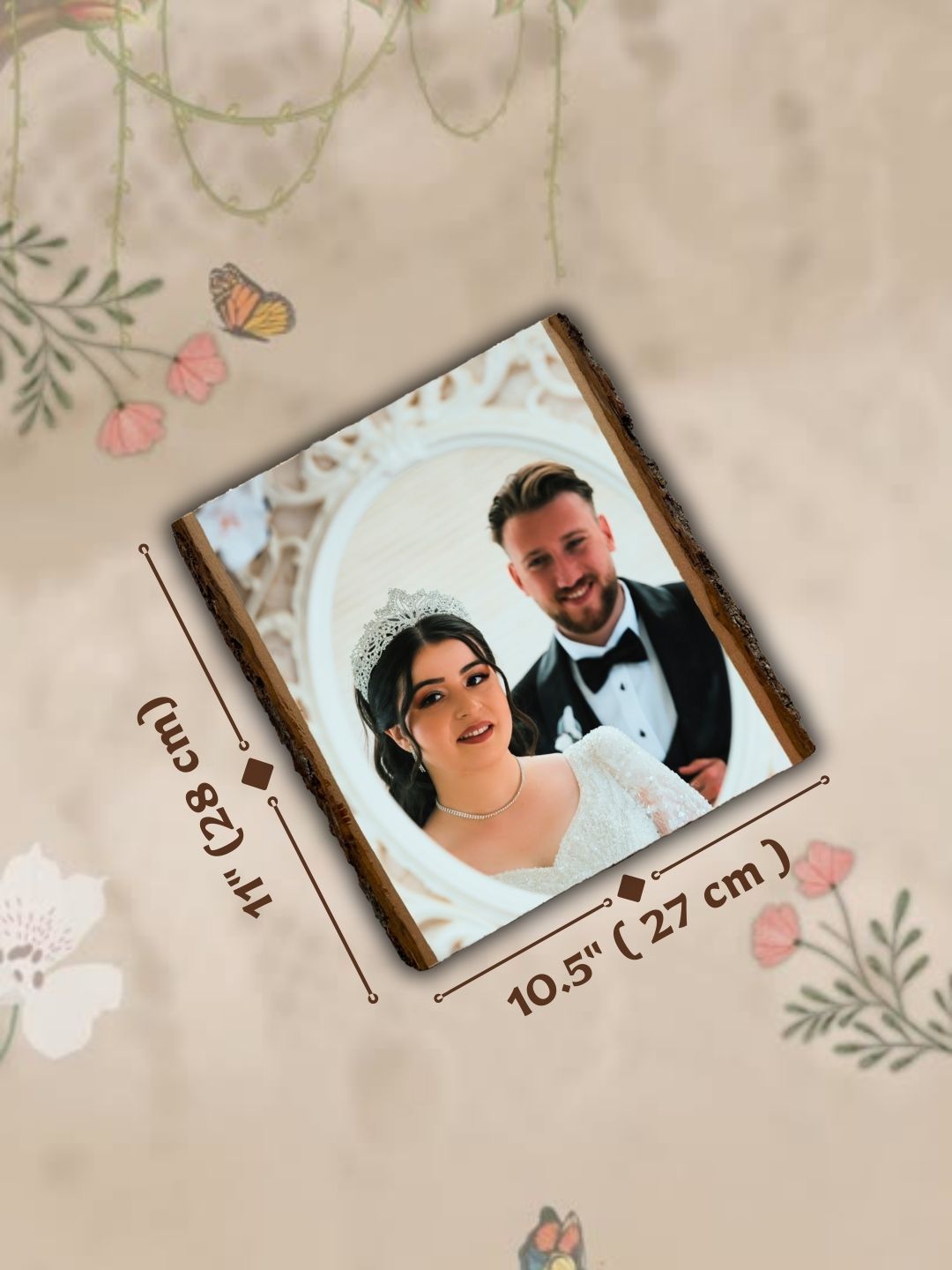 Custom Wedding Photo Art on Wood with Bark Edge